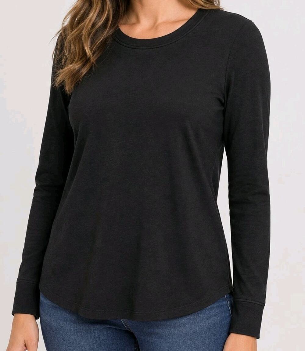 Denim & Co Size Large Black EasyWear French Terry Top A7111990 NWOT